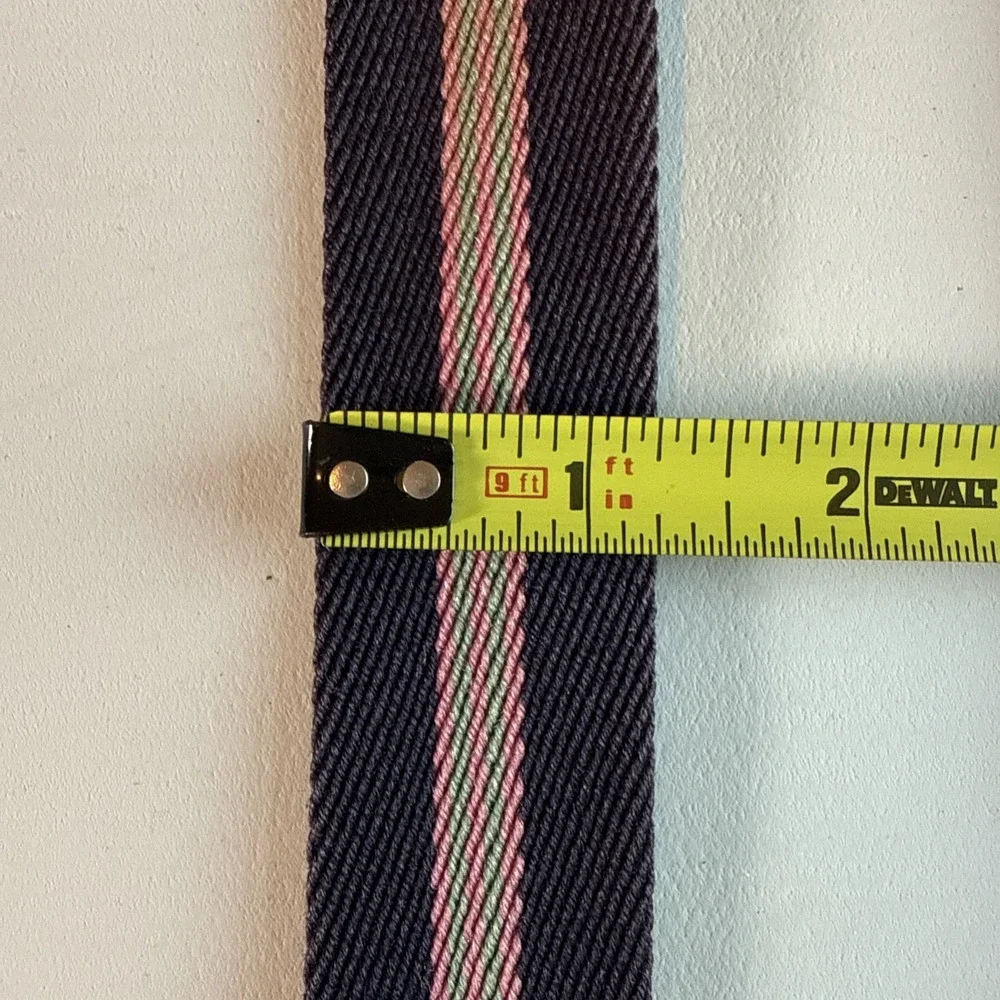 Dooney & Bourke Sz 34 Navy Striped Wool Leather Brass Surcingle Belt Preppy USA